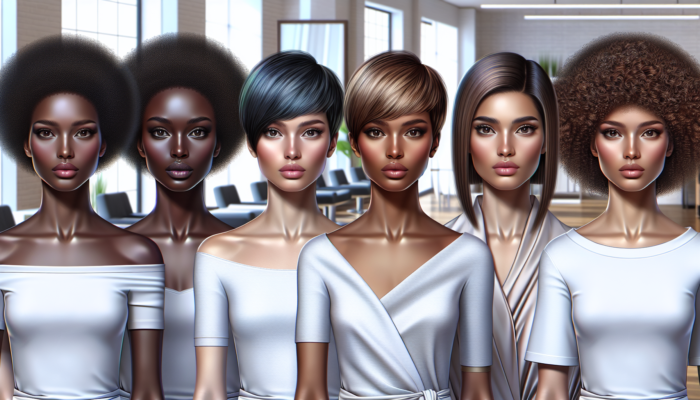 Various women showcasing short hairstyles tailored to their unique face shapes in a contemporary salon environment.