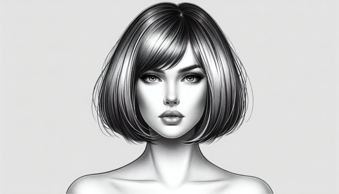A woman with an oval face sporting a blunt bob hairstyle featuring sharp lines and subtle layers, creating a chic modern vibe.