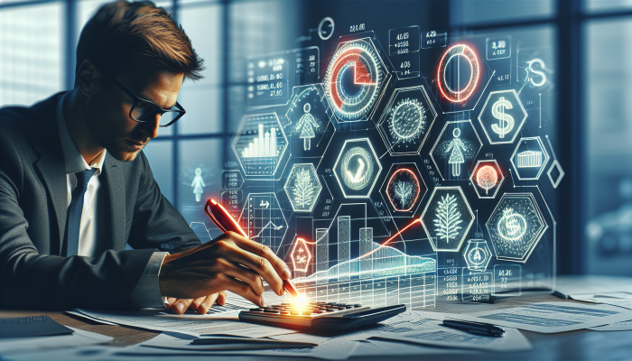 Online Lenders For Debt Consolidation Loans: The Ultimate Guide | DCL Person analyzing loan document, focusing on interest rates and repayment terms, using graphs and calculators in office.