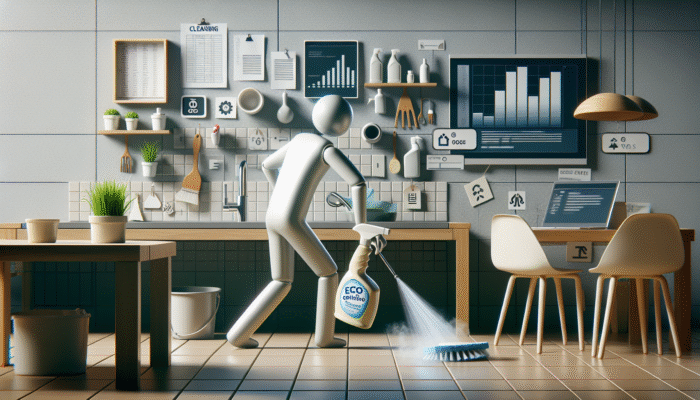 Person using eco-friendly spray to easily clean tiles, highlighting convenience in a busy home.