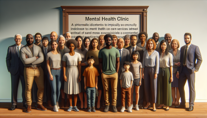 Diverse group at NHS mental health clinic, symbolizing inclusivity and accessibility.
