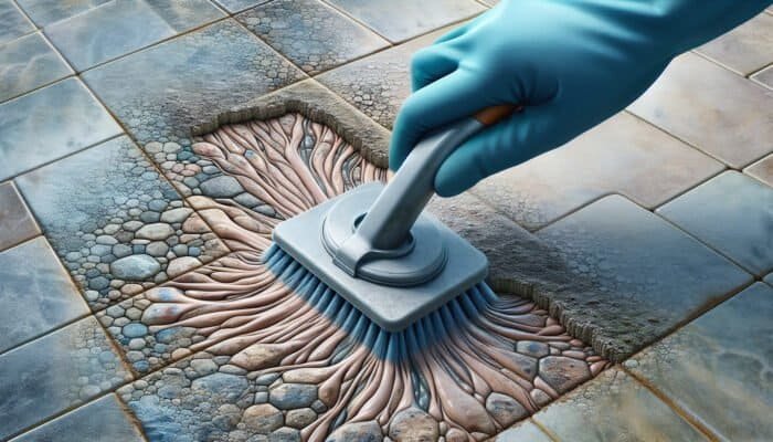 Close-up of grout cleaning in Preston, removing dirt, stains, and mildew, restoring original colour and integrity.