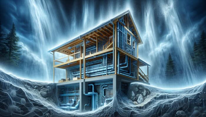 Cross-section of a home's crawl space in West End, Vancouver, with an efficient drainage system and moisture control during heavy rainfall.