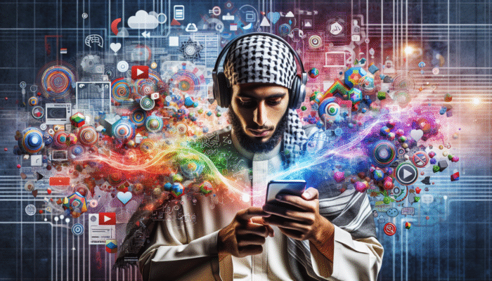 Optimize for Mobile Video Content: A person watching vibrant videos on a smartphone, with digital elements and mobile video consumption statistics.