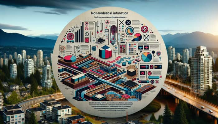 Infographic on foundation drainage insights with urban Burnaby backdrop and expert diagrams.