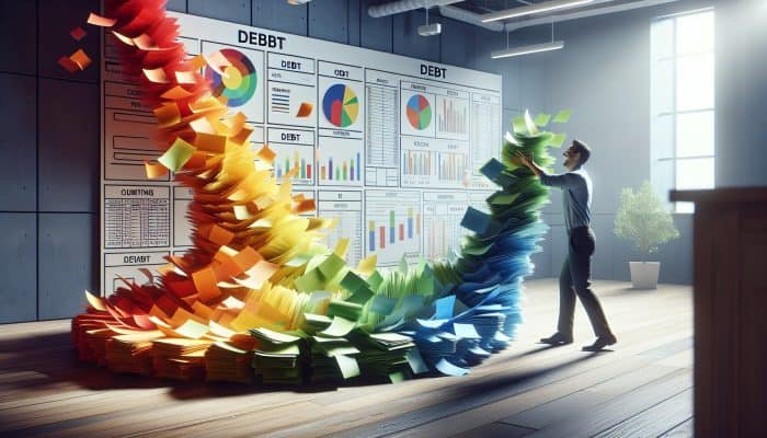 Using Debt Consolidation to Avoid Bankruptcy: UK Strategies | DCL Using Debt Consolidation to Avoid Bankruptcy: Person consolidating colorful debt papers into one manageable file, symbolizing financial relief in an organized office.