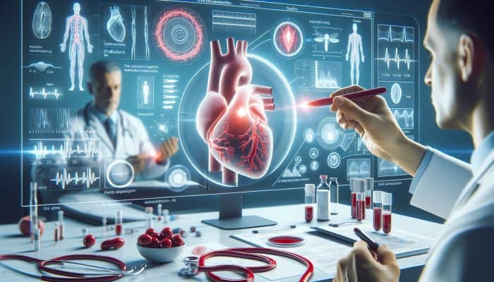Cholesterol Blood Test in Chelmsford: Illustration of cholesterol blood test in Chelmsford clinic, focusing on heart and artery health.