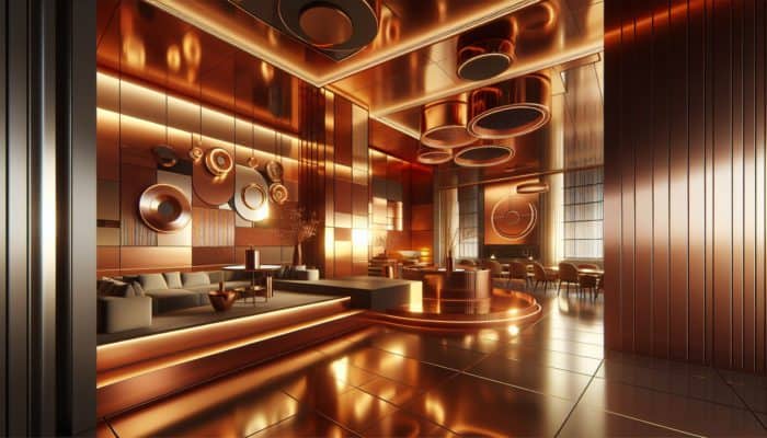 A palette of copper hues from soft orange to deep red, adding warmth and sophistication to a modern interior.