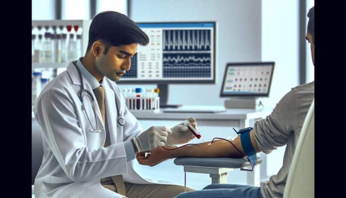 A healthcare professional drawing blood for a Vitamin D test in a Gateshead clinic.