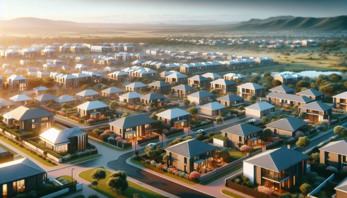 Aerial view of Boksburg's affordable neighborhoods with modern homes and vibrant community spaces.