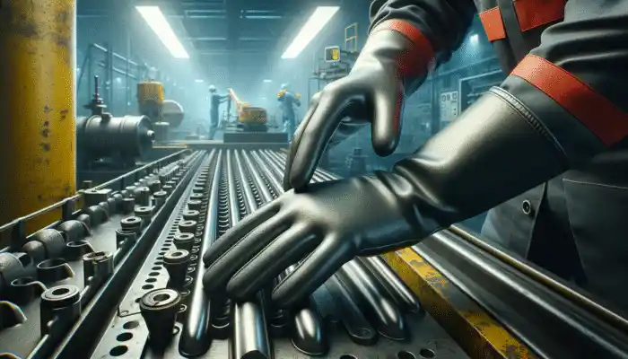 Heavy Duty Rubber Gloves in Shrewsbury: Thick, durable rubber gloves protecting hands from chemicals, sharp objects, and abrasions during work and chores.