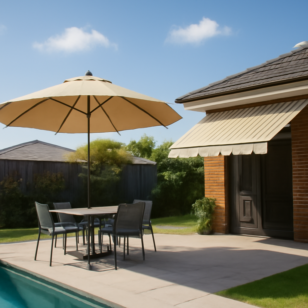 Illustration for Freestanding shade that is flexible: umbrellas and retractable awnings related to shade options for Brisbane backyards