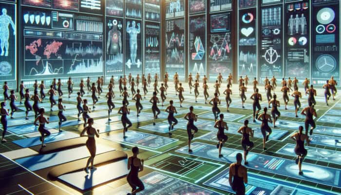 Diverse virtual assistants engaging in tailored fitness challenges within a modern, accessible virtual setting.