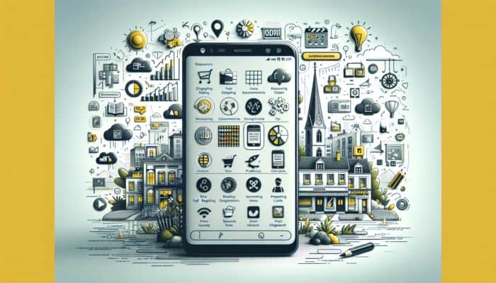 A smartphone displaying a vibrant e-commerce site with responsive design, fast-loading products, set in Totnes.