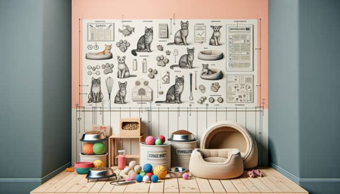 A cozy pet corner with specialized food bowls, soft bedding, and engaging toys for comfort and happiness.