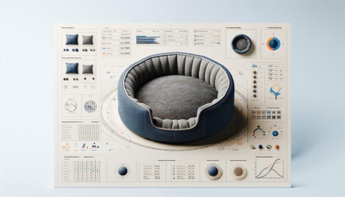 A cozy pet bed made from recycled denim and bamboo, modern and sustainable, soft and hypoallergenic.