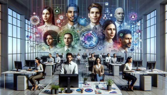 A diverse virtual assistant team working together in an inclusive digital environment, celebrating their unique perspectives.