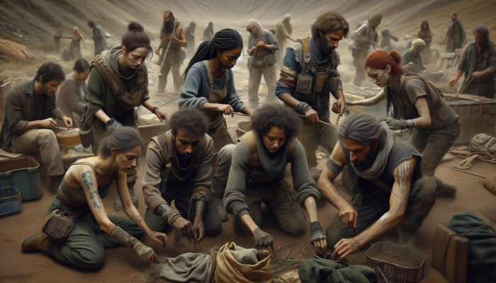 Mindset for Long-Term Survival: A diverse group in a post-apocalyptic setting managing resources and adapting for survival.