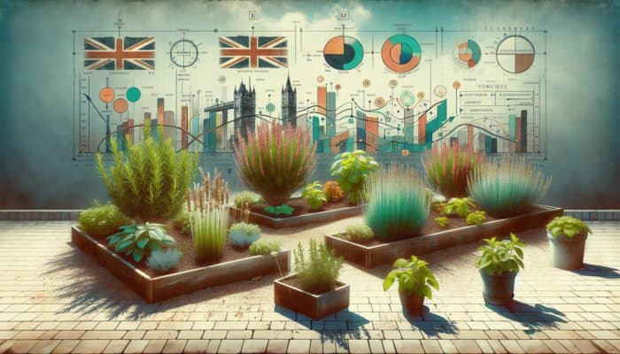 How to Start an Herb Journal: A vibrant UK herb garden with rosemary, thyme, and mint thriving in a mild, wet climate.