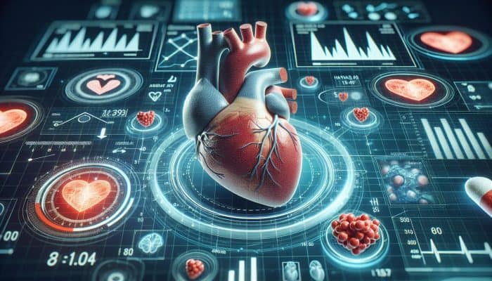 Cholesterol Blood Test in Stoke on Trent: Illustration of a heart with cholesterol levels, graphs, and health data, highlighting the need for regular heart health testing.