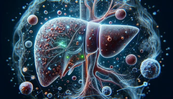 Best Herbs For Liver Detox: Cross-section of a human liver showing toxin filtration and removal, with healthy cells and clean blood flow.