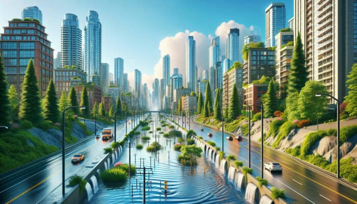 Catch Basin Drainage Services in West End Vancouver: Functional catch basins in West End, Vancouver, managing heavy rainfall and preventing street flooding.