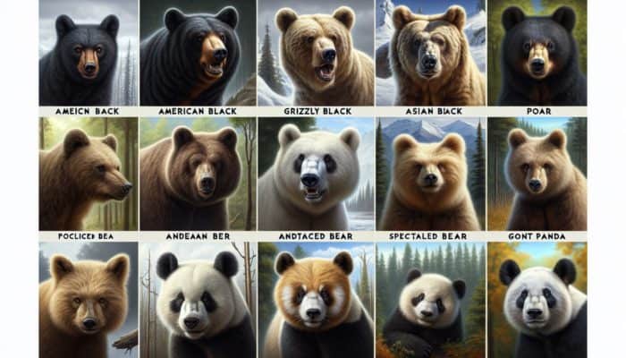 Surviving A Bear Attack: Eight bear species in their natural habitats, displaying unique behaviors.