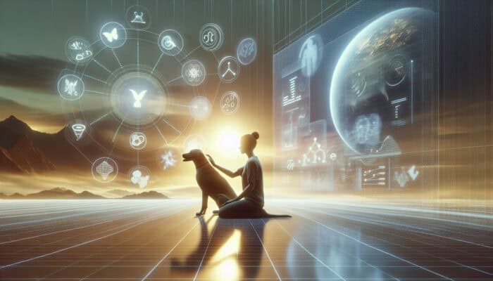 A person petting a dog in a serene environment, practicing mindfulness and fostering emotional connection.