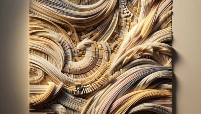 Close-up of expertly optimized raffia blonde textures, blending natural and enhanced fibers in sunlight.