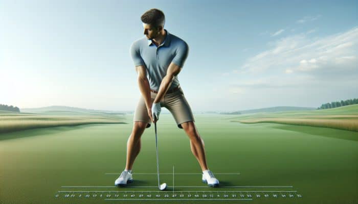 How to Improve Golf Swing Efficiency: Golfer in ideal stance on green course, ready for powerful swing.