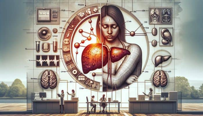 Chart showing ferritin test results with low and high levels, fatigued women, and inflamed liver in Accrington clinic.