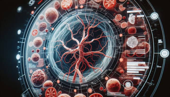 Advanced medical imaging enhancing vascular clarity, showing detailed blood vessels, improving diagnostics and patient outcomes.