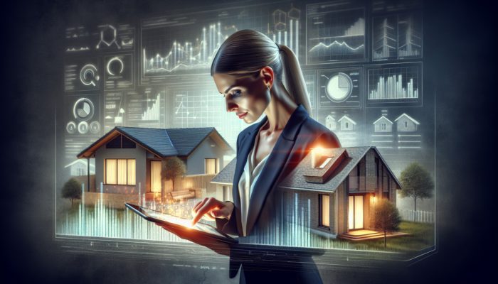 A real estate expert in Standerton analyzing a modern home and a fixer-upper using recent sales data on a tablet.