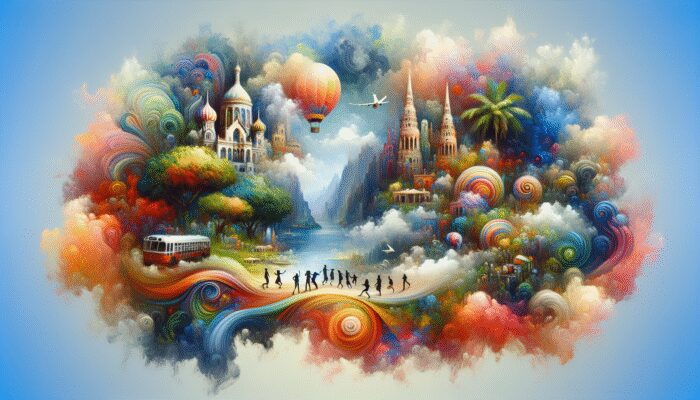 A vibrant travel blog layout featuring captivating stories, stunning visuals of exotic locations, and interactive comments.