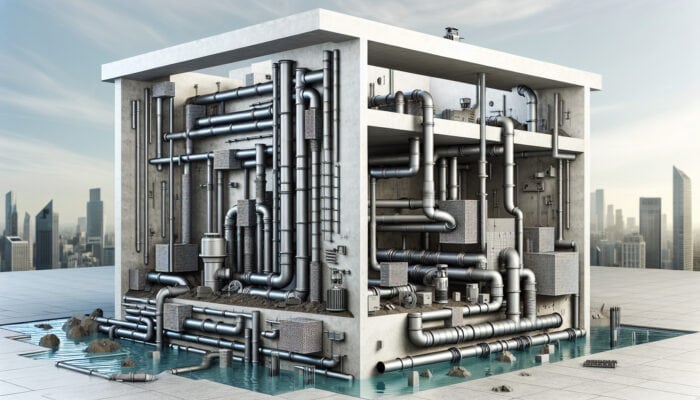 An underground network of foundation drainage systems effectively managing water flow around a building's foundation.