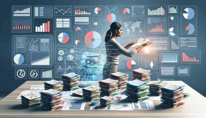 A person organizing financial documents and analyzing charts for debt consolidation in the UK.