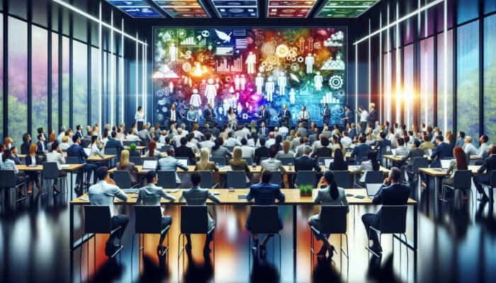 Diverse experts discussing motivation techniques in a modern conference room with entry-level HR professionals.